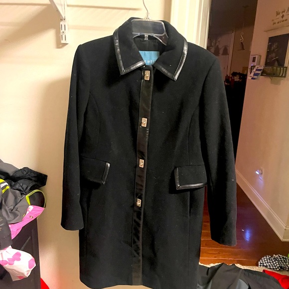 Nine West Black Wool Trench Winter Coat Size 8